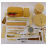 16 vintage celluloid pieces: 2 jewelry boxes - 2