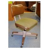 Vintage metal rolling secretary chair, tweed seat