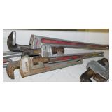 3 aluminum pipe wrenches: Ridgid, 24" & 18" -