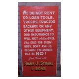 Wood hand painted Frank Strahl sign, 22" x 44"