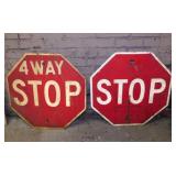 2 retired reflective metal STOP road signs