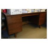 6 drawer wooden Mid Century office desk, 5