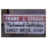 Wooden hand painted Frank Strahl sign in metal