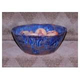 Primitive blue glazed hand thrown art pottery bowl