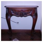 Carved walnut foyer half table w/ Queen Anne legs