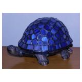 Cast iron & stained glass turtle table lamp,
