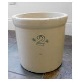 Antique 2 gallon stoneware crock w/ cobalt number