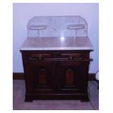 Antique carved & burled walnut wash stand with