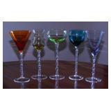 Set of 5 hand blown twisted stemware glasses