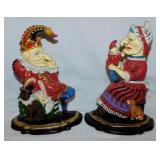 Painted cast iron Punch & Judy fireplace andirons,