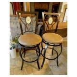 Pair of swivel counter height barstool chairs with