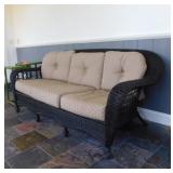 Woven wicker patio sunroom couch w/ cushions,