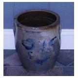 Antique salt glazed 2 gal. stoneware crock w/ ears