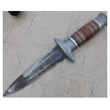 Vintage fixed blade sheath knife, leather wrapped