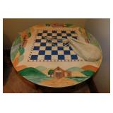 Hand painted Amish wooden checkers game table,