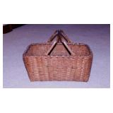Antique woven reed market basket, 20" x 12" x 9"
