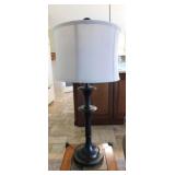 Modern table lamp w/ finial & linen shade,