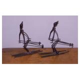 Horseshoe nail folk art snow skiier sculptures w/