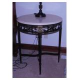 Wrought iron & marble look side table,
