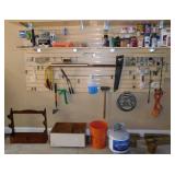 Contents of wall shelves: Sledge hammer -