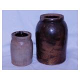 2 antique stoneware crock canning jars,
