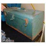 Vintage metal toolbox w/ tray & tools