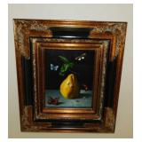 Still life fruit w/ insects & butterflies print on