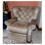 Leiper Furniture aged leather recliner w/ button