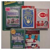 5 decks of playing cards: Baseball, Football,