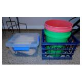 2 plastic 5 gallon buckets - Storage tote w/ lid -