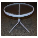Glass top patio side table, 20" diam.