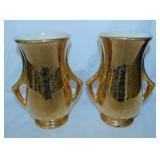 Pair of 22K gold Pearl urn vases, 7.5" tall -