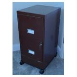 Metal 2 drawer rolling filing cabinet w/ key,