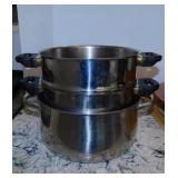 2 stainless stock pots & steamer