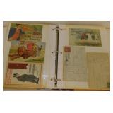 Album full of antique calling cards, Valentines,