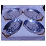 4 stainless & wood sizzling steak plates from