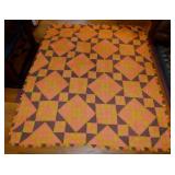 Vintage hand stitched Lucky Clover quilt,