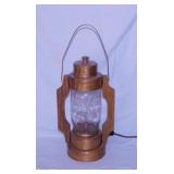 Hand crafted oak & glass lantern lamp, 13' tall -