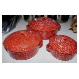3 speckled ceramic casseroles w/ lids