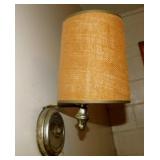 Mid Century wall lamp w/ burlap barrel shade
