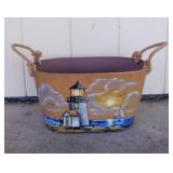 Tim Brennan hand painted lighthouse metal bucket