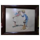 Norman Rockwell's A Boy Meets Girl With His Dog