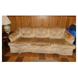 Mid Century velour floral 3 cushion sofa couch,