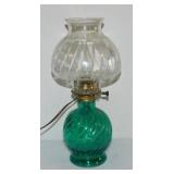 Electrified green glass oil lamp - 2 Mid Century