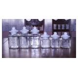Six Pfaltzgraff square glass kitchen canisters