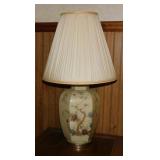 Hand painted glass table lamp w/ pleated shade