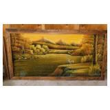 1970 kitschy velvet deer & waterfall oil painting