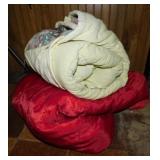 2 sleeping bags, one vintage flannel