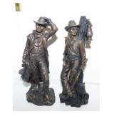2 resin cowboy sculptures, 9.5' tall
