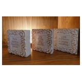 Set of 3 terra cotta garden quote blocks, 6.5" sq.